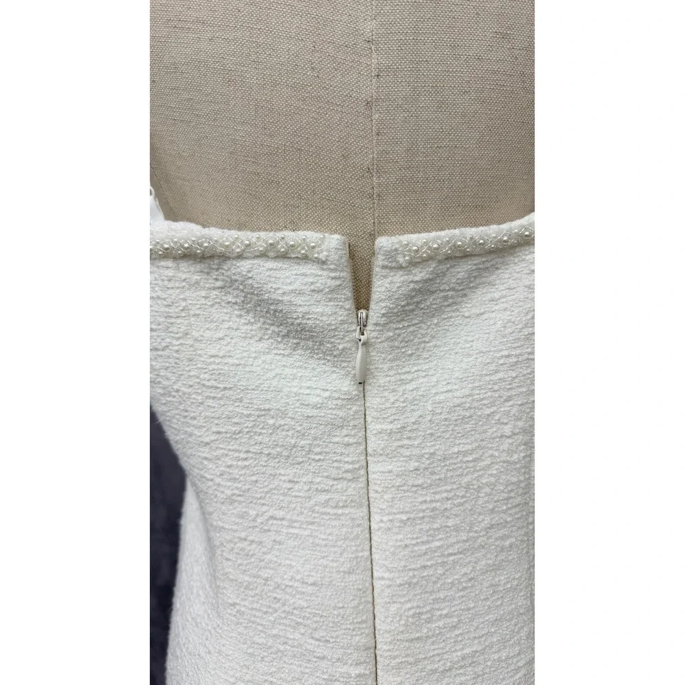 Abercrombie & Fitch Pearl Trim Tweed Mini Dress Bridal Womens Large Tall White